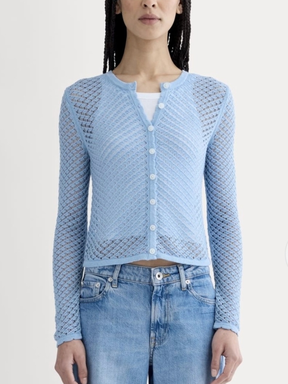 Everlane Lace Knit Cardigan Sky Blue button down long Sleeve XS